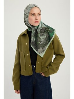 Sessiz Mevsimler Yeşil Efilia Desenli 90x90 Cm Eşarp