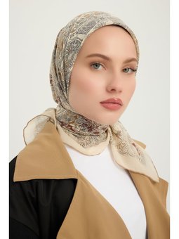 Sonsuz Aşk Açık Vizon Efilia Desenli 90x90 Cm Eşarp