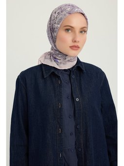 Sonsuz Aşk İndigo Efilia Desenli 90x90 Cm Eşarp