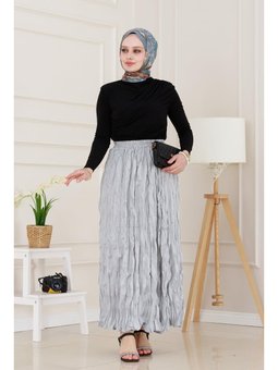 Beli Lastikli Kraş Gri Etek