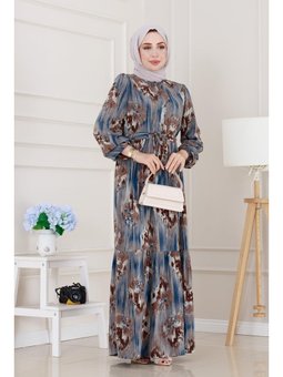 Beli Tünelli Hera Viscon Mavi Elbise