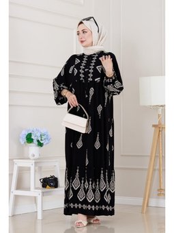 Yarım Düğmeli Robalı Eslem Siyah Elbise