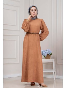 Yuvarlak Yaka Sütlü Kahve Elbise