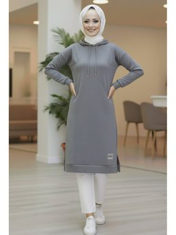 Armalı Vortex Yırtmaçlı Grı Tunik Gri