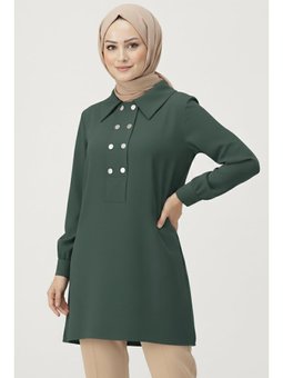 Düğme Detaylı Modal Hakı Tunik Haki