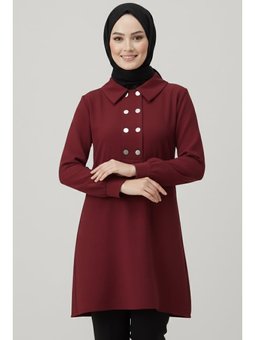 Düğme Detaylı Modal Tunik Bordo