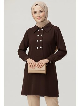 Düğme Detaylı Modal Tunik Kahve