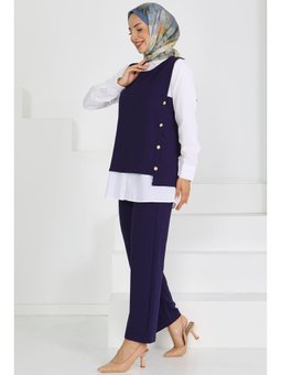 Düğmeli Süveter Pantolon Mira Lacıvert Takım Lacivert