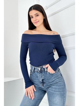 Madonna Yaka Kaşkorse Uzun Kollu Lacıvert Bluz Lacivert