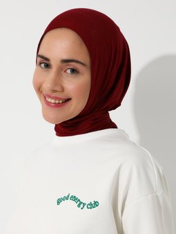 Pratik Fularlı Penye Bordo Şal