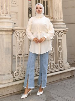 Ekru Oversize Gömlek