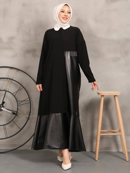 Krep Derili Siyah Elbise