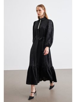 Mayra Taşlı Jakar Siyah Elbise