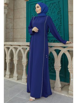 Yandan Bağlamalı İndigo Elbise