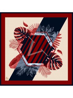 Çiçekli Desen Black Seri Twill Askısı İle Birlikte 90x90 Cm Bordo Krem Eşarp