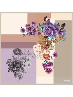 Çiçekli Desen Black Seri Twill Askısı İle Birlikte 90x90 Cm Lila Eşarp Vizon