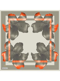 Çiçekli Desen Black Seri Twill Turuncu Eşarp Askısı İle Birlikte 90x90 Cm Vizon