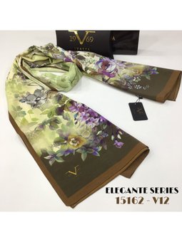 Çiçekli Desen Elegante Seri Viscon Askısı İle Birlikte 75x200 Cm Gül Şal Kurusu Bej