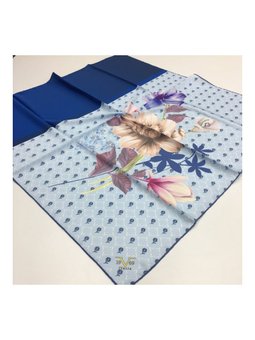 Çiçekli Desen Gold Seri Twill Askısı İle Birlikte 90x90 Cm Mavi Lacivert Eşarp