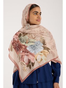 Çiçekli Desen Pavia Seri Askısı İle Birlikte 90x200 Cm Bej Tarçın Şal