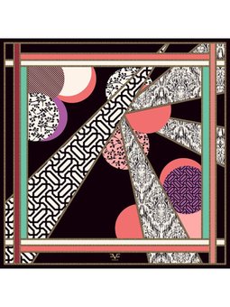 Geometrik Desen Black Seri Twill Askısı İle Birlikte 90x90 Cm Siyah Somon Eşarp