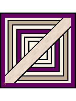 Geometrik Desen Black Seri Twill Eşarp Askısı İle Birlikte 90x90 Cm Mor Krem