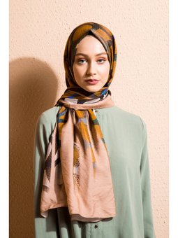 Geometrik Desen Elegante Seri Viscon Askısı İle Birlikte 75x200 Cm Bej Şal