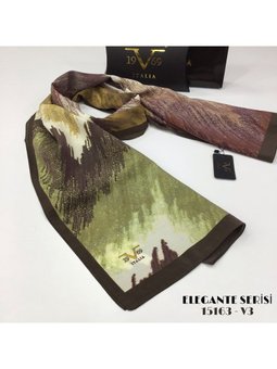 Geometrik Desen Elegante Seri Viscon Askısı İle Birlikte 75x200 Cm Haki Şal Yeşil