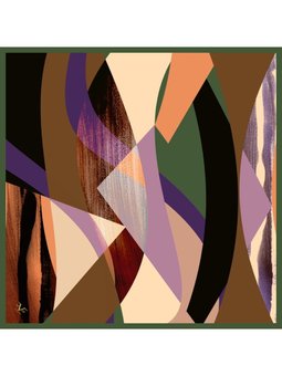 Geometrik Desen Gold Seri Twill Askısı İle Birlikte 90x90 Cm Yeşil Somon Eşarp Kahve