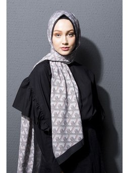 Geometrik Desen Modal Seri Askısı İle Birlikte 75x200 Cm Gri Şal