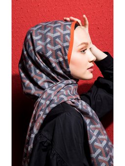 Geometrik Desen Modal Seri Askısı İle Birlikte 75x200 Cm Kiremit Şal Antrasit