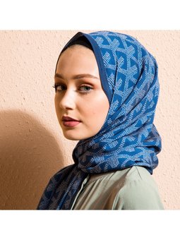 Geometrik Desen Modal Seri Askısı İle Birlikte 75x200 Cm Lacivert Şal Saks Mavisi