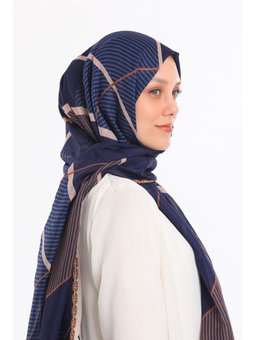 Geometrik Desen Pavia Seri Askısı İle Birlikte 90x200 Cm Lacivert Şal