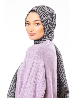 Jakar Dokuma Desen Jakarlı Modal Seri Askısı İle Birlikte 75x200 Cm Gri Şal Siyah