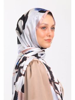 Kelebek Desen Dora Saten Seri Askısı İle Birlikte 75x200 Cm Mavi Şal Nud