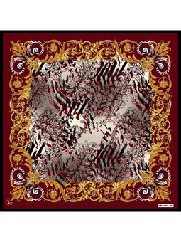 Leopar Desen Black Seri Twill Askısı İle Birlikte 90x90 Cm Bordo Eşarp Gold