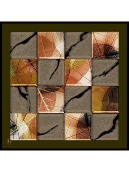 Patchwork Desen Black Seri Twill Askısı İle Birlikte 90x90 Cm Haki Eşarp Yeşil Vizon