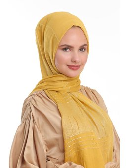 Simli Dokuma İthal Cotton Seri Askısı İle Birlikte 90x200 Cm Sarı Şal