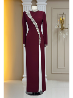 İnci Bordo Abiye Elbise