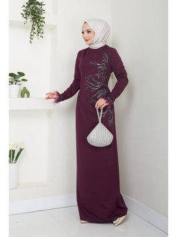 Giyim Pullu Abiye Elbise Mürdüm