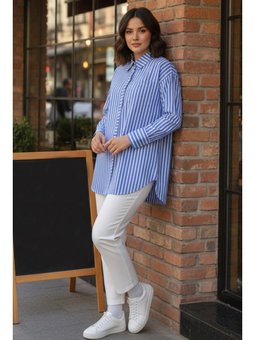 Çizgili Gömlek Lacivert