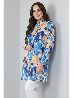 Desenli Gömlek Saks Mavisi