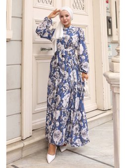 Desenli Lacivert Elbise