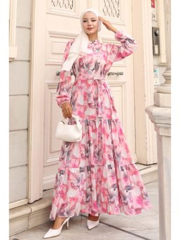 Desenli Pembe Elbise