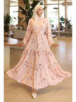 Desenli Pudra Elbise