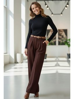 Kemerli Palazzo Kumaş Kahverengi Pantolon