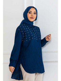 Taşlı Lacivert Gömlek