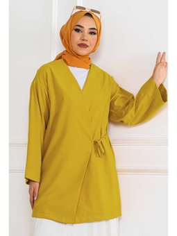 Yandan Bağmalı Kimono Hardal