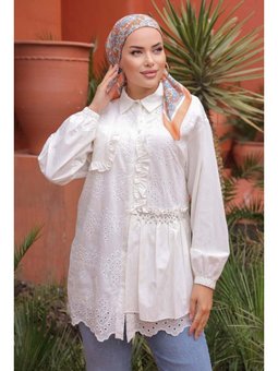 Yarım Taşlı Brode Beyaz Gömlek