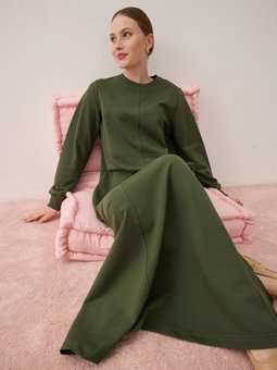 Cep Detaylı Basic Haki Elbise